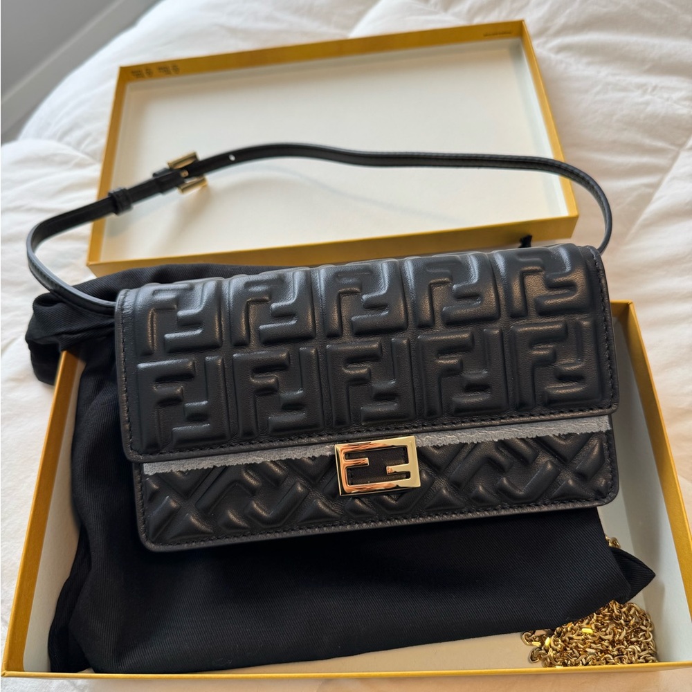 Fendi Black Leather Wallet on Chain